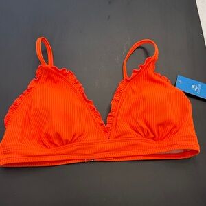 Cupshe Bright Orange Ribbed Ruffle Triangle Bikini Top and Floral Bottoms